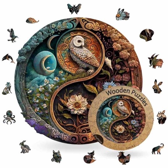 Flower & Bird Yin Yang wooden jigsaw puzzle - Picture 2 of 4